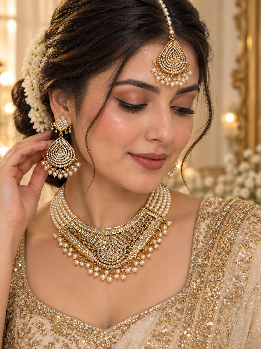 Hyderabadi Kundan Pearl Statement Necklace