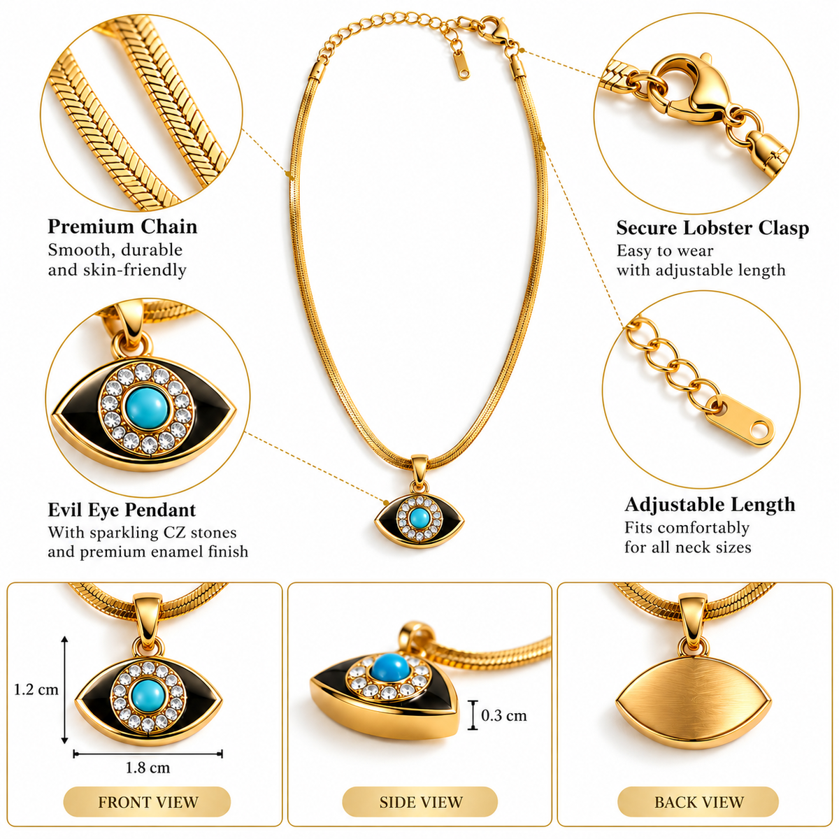 Anti Tarnish Evil Eye Locket Pendant Necklace for Women | Gold-Tone Turquoise Pendant