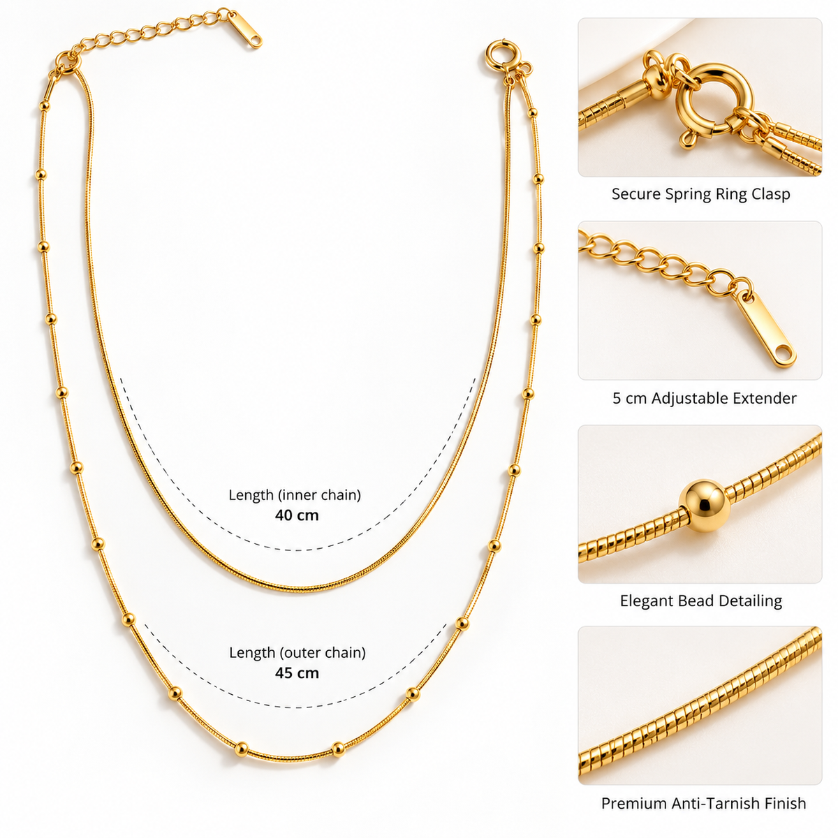 Anti Tarnish Double Layer Gold Chain Necklace for Women | Elegant Layered Chain Necklace
