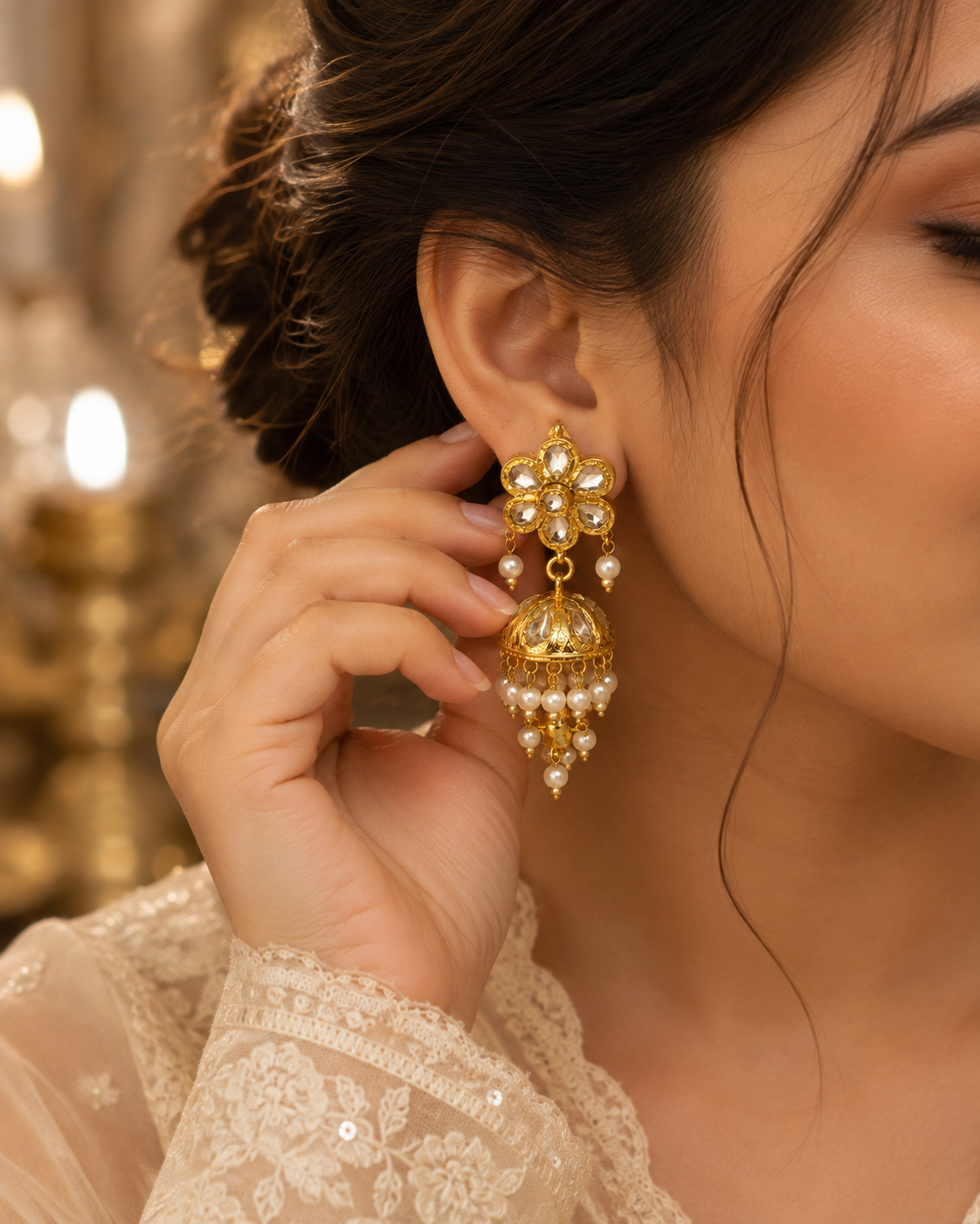 Lucknow Kundan Floral Jhumka
