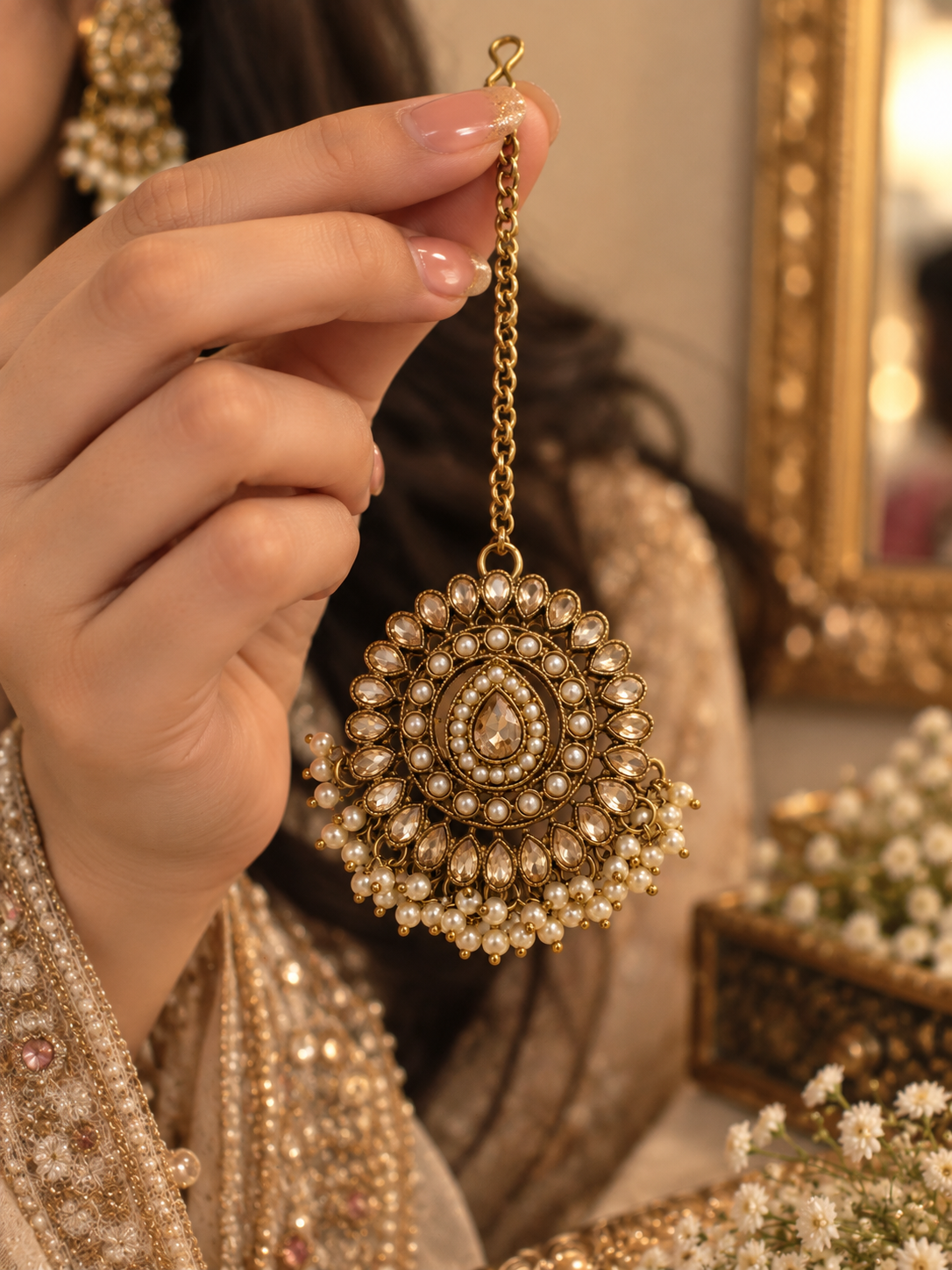Kundan Pearl Bridal Mangteeka