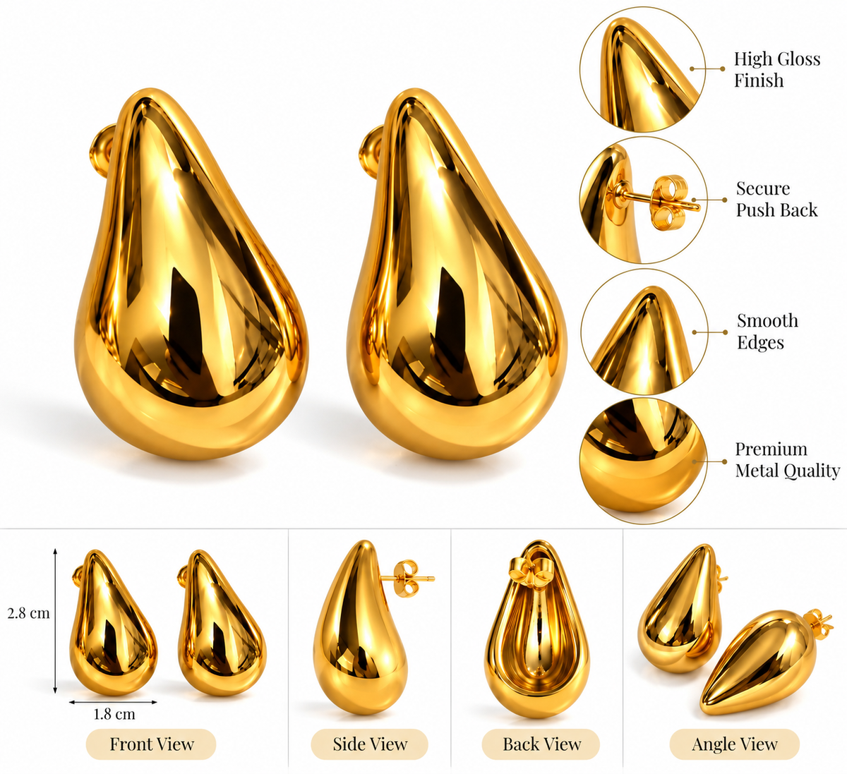 Gold Teardrop Statement Earrings for Women | Elegant Chunky Drop Earrings