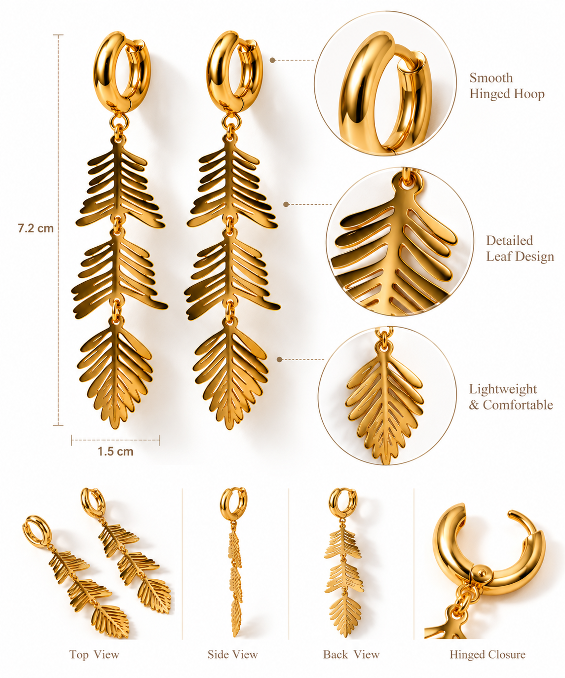 Elara Leaf Drops | Anti Tarnish Gold Leaf Drop Earrings for Women