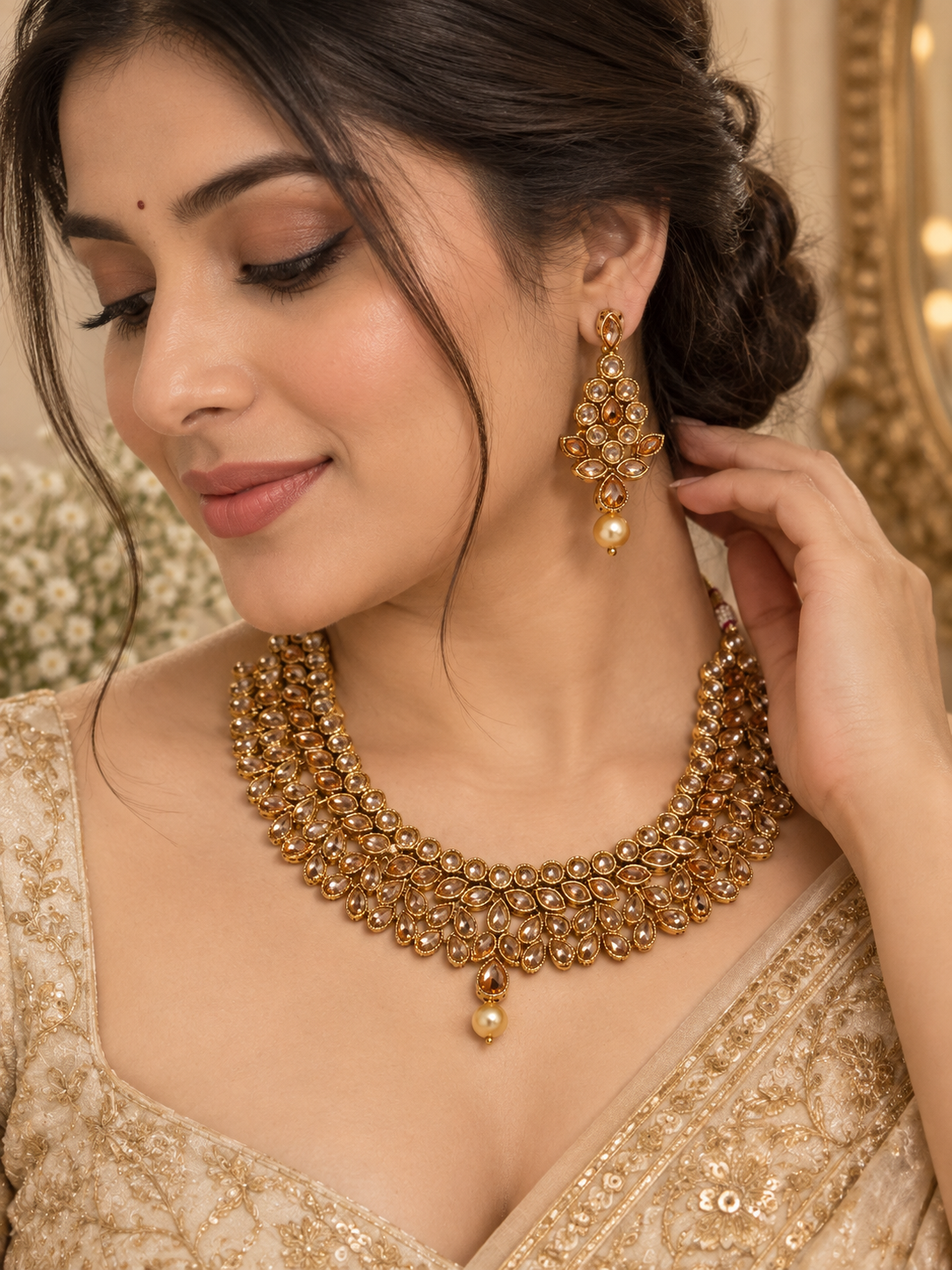 Antique Gold Polki Designer Necklace