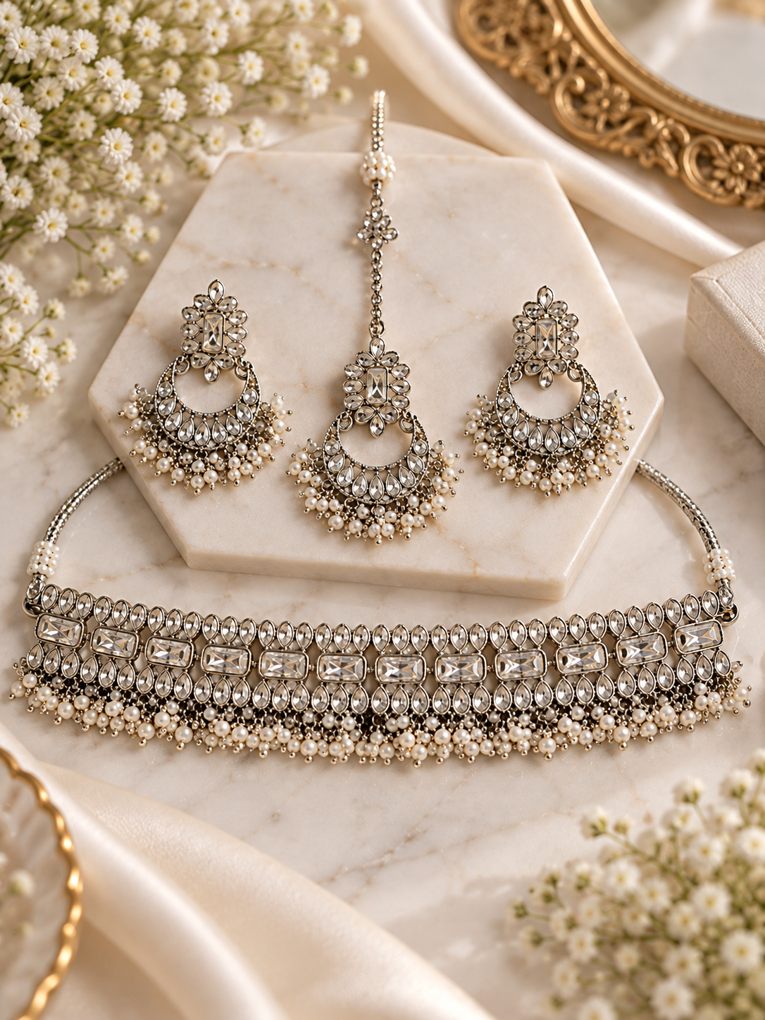 Silver Polki Statement Choker Necklace