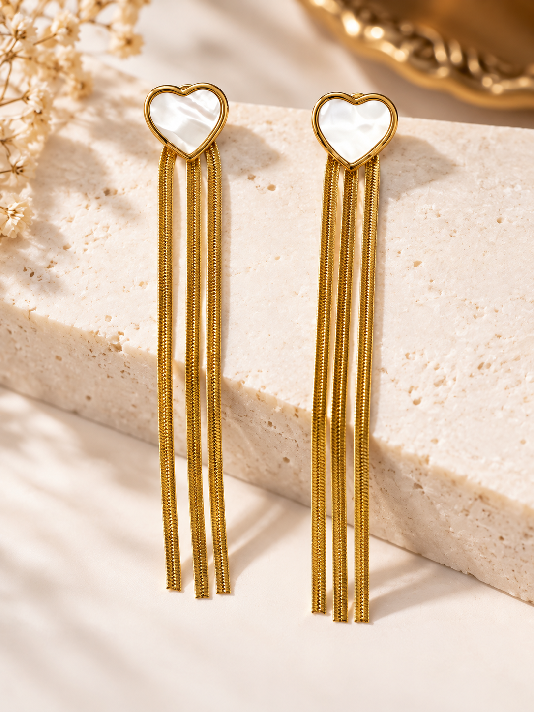 Anti-Tarnish Heart Chain Drop Earrings for Women – Gold Long Tassel Earrings