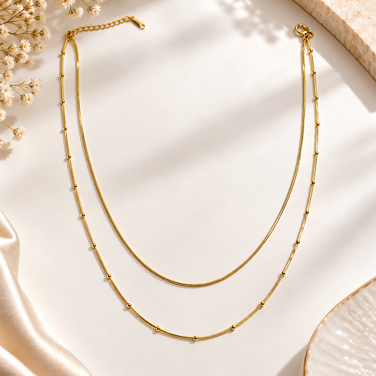 Anti Tarnish Double Layer Gold Chain Necklace for Women | Elegant Layered Chain Necklace