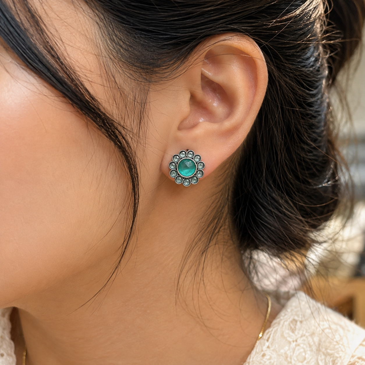 Mint Green Onyx Bloom Studs