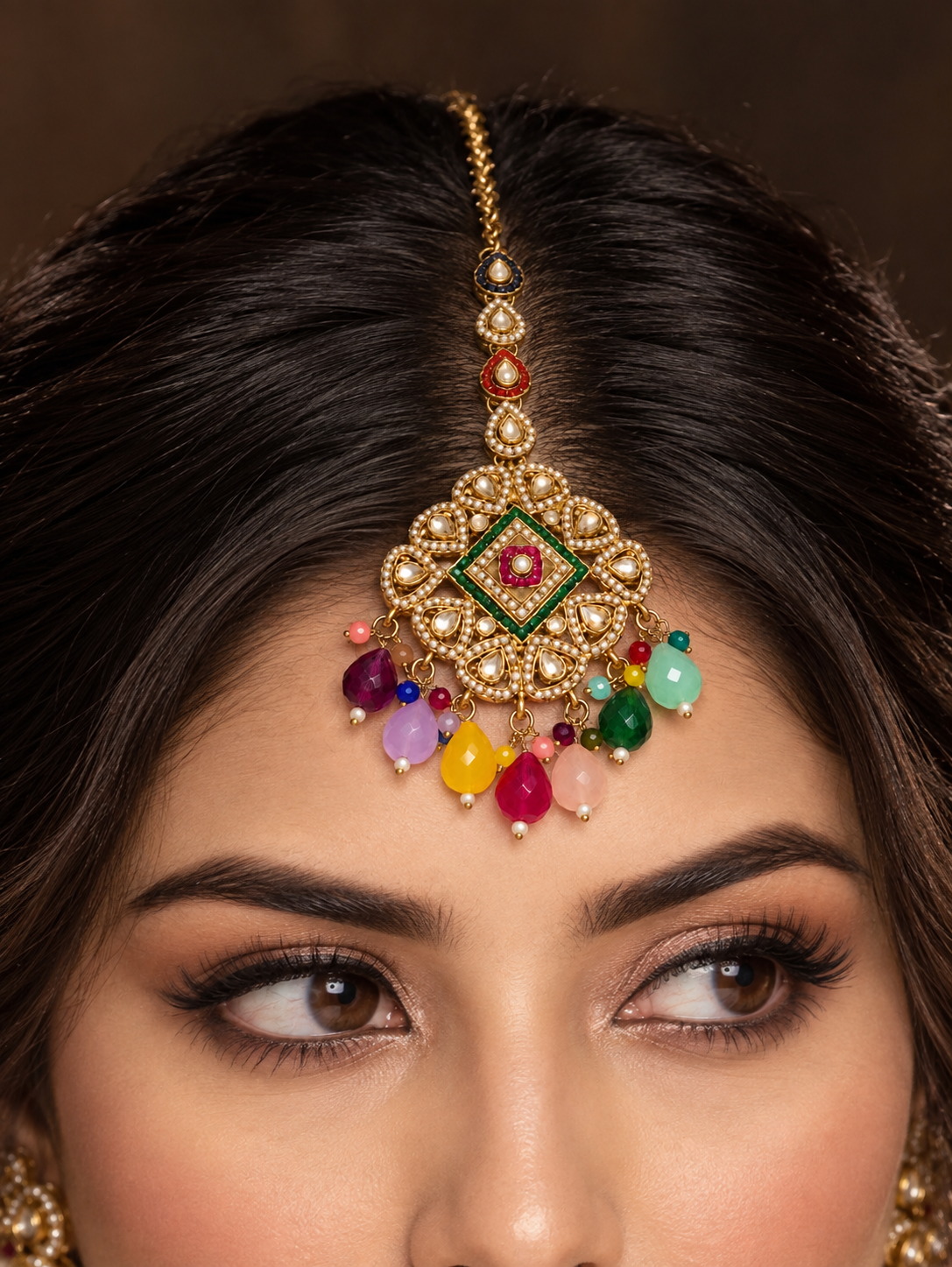 Multicolor Kundan Pearl Mangteeka