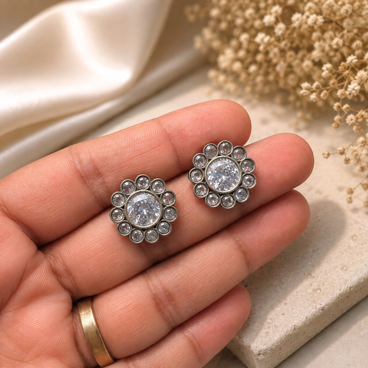 White Onyx Bloom Studs
