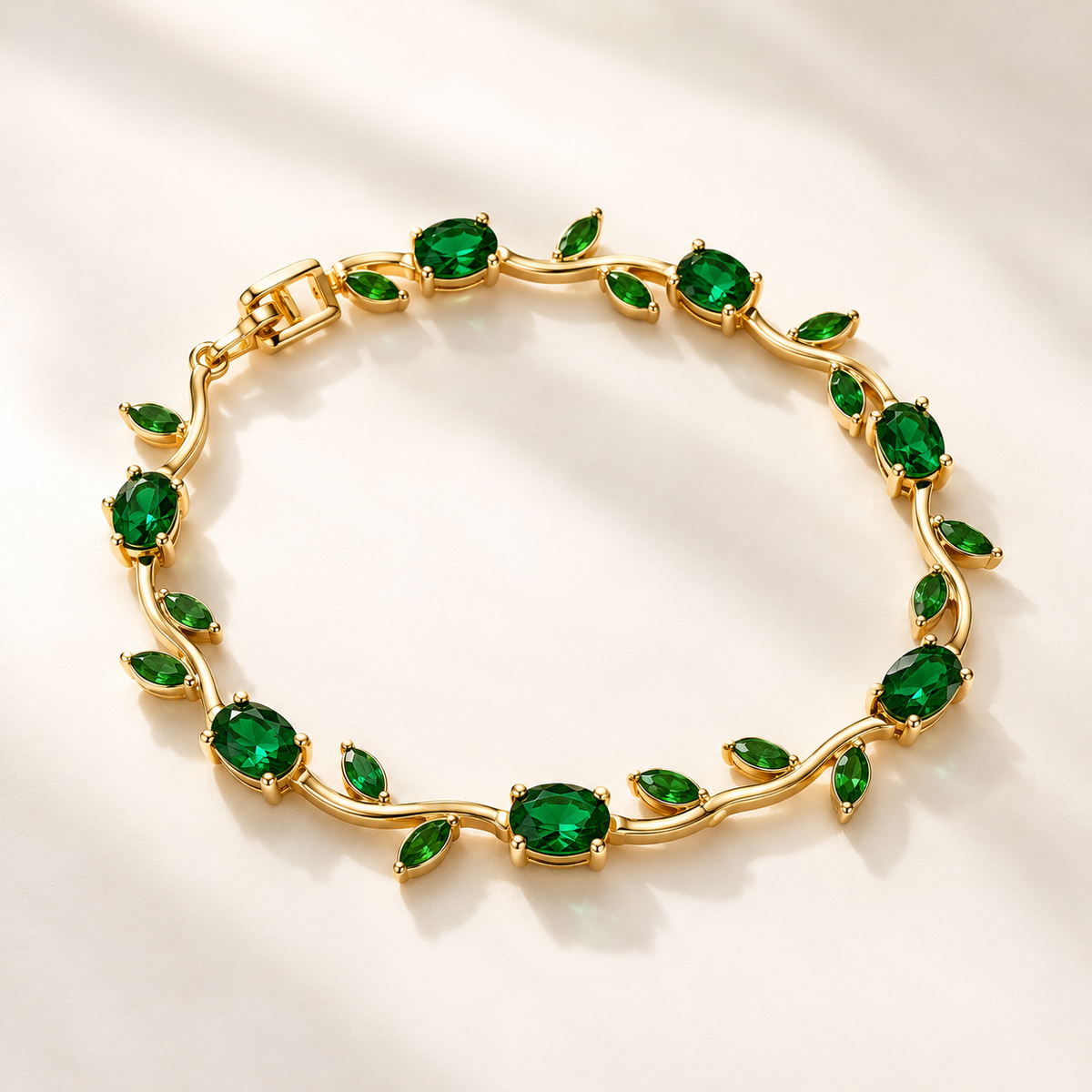 Emerald Green Tulip Vine Bracelet | Gold-Plated Floral Bracelet for Women