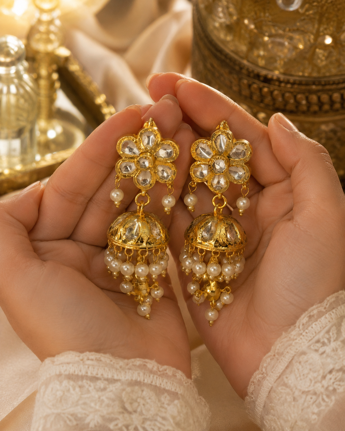 Lucknow Kundan Floral Jhumka