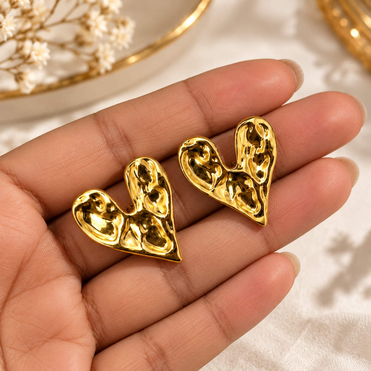 Textured Heart Stud Earrings for Women – Statement Heart Fashion Jewellery