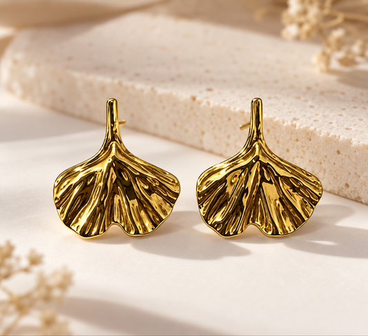 Gold Leaf Statement Earrings for Women | Textured Gold Earrings