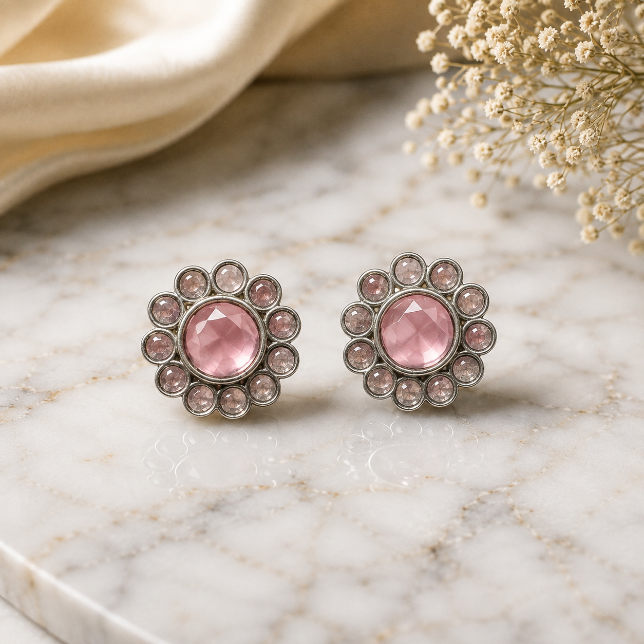 Pink Onyx Bloom Studs