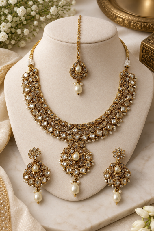 Antique Gold Polki Kundan Pearl Necklace