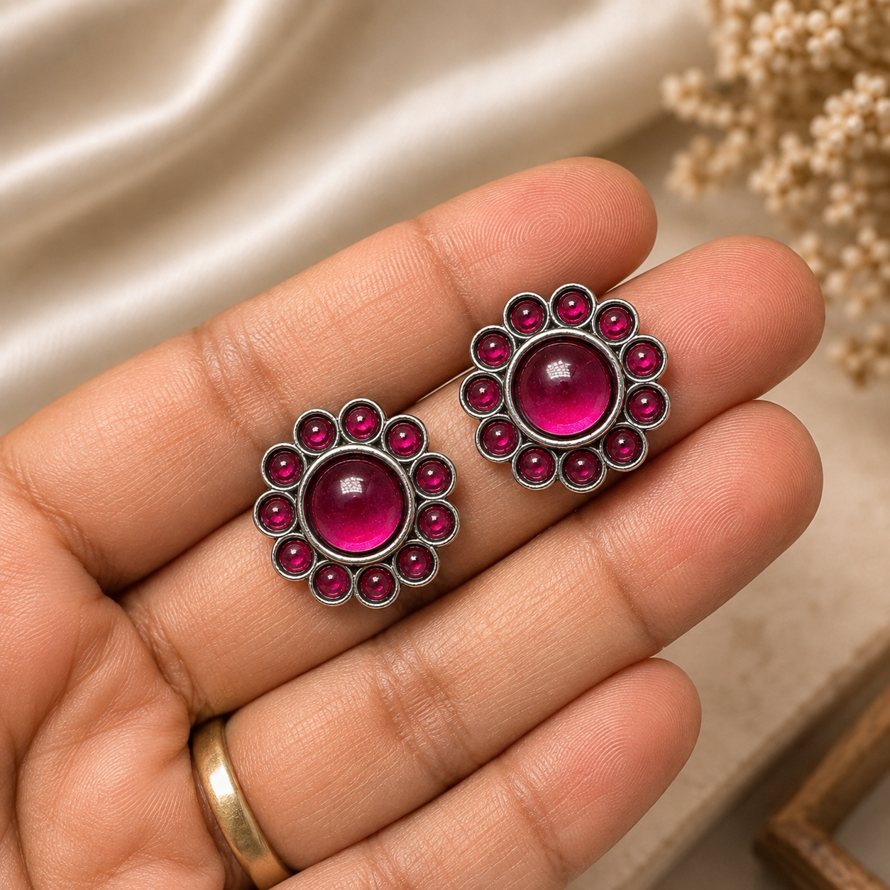 Wine Onyx Bloom Studs