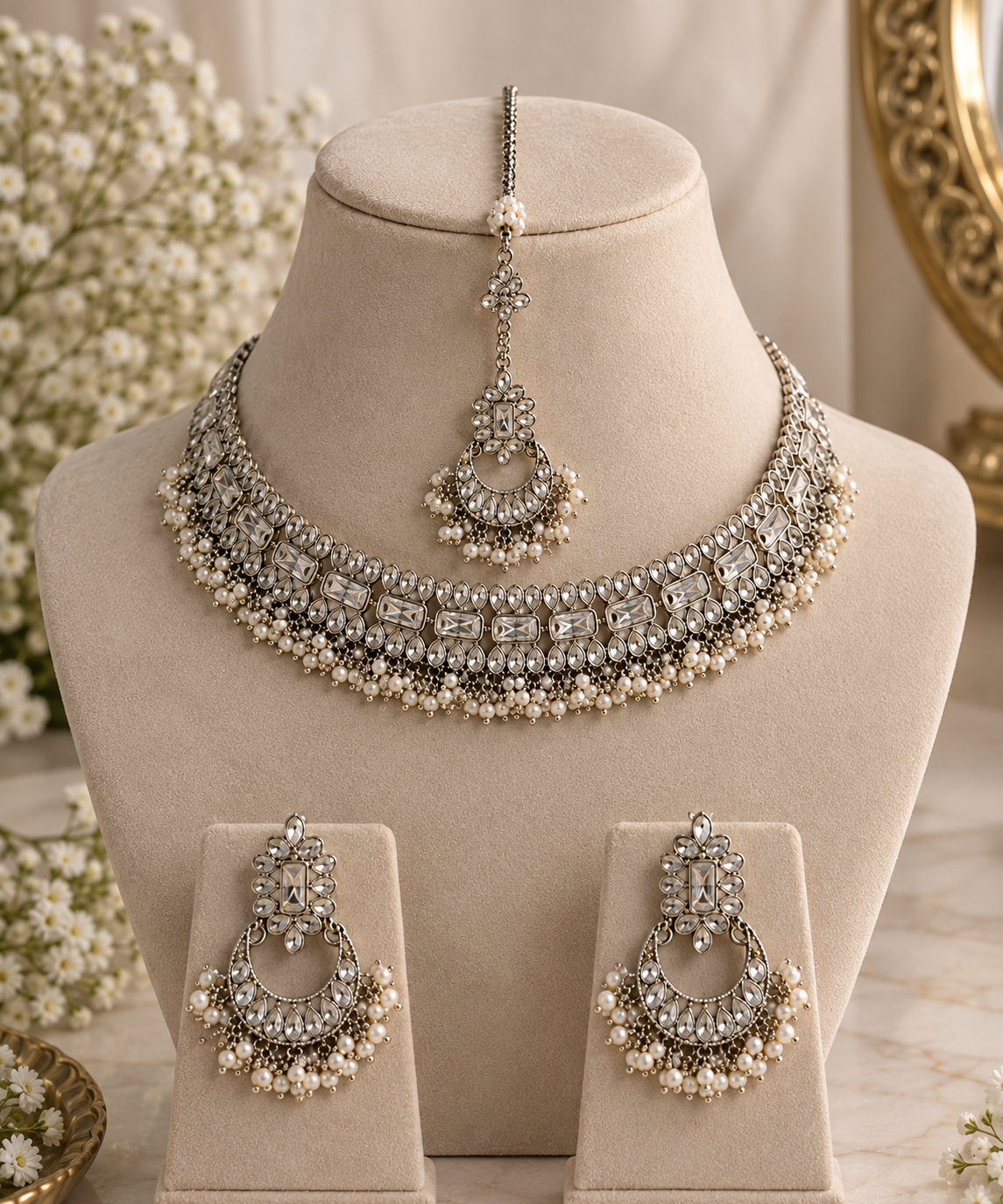 Silver Polki Statement Choker Necklace