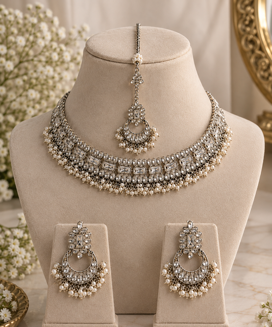 Silver Polki Statement Choker Necklace