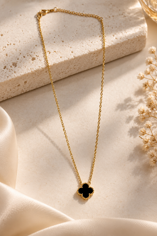 Black Clover Pendant Necklace for Women | Elegant Gold-Tone Statement Pendant