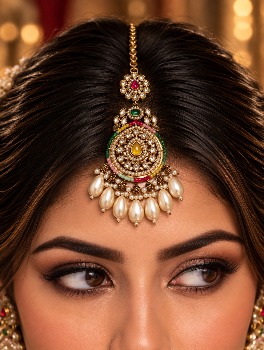 Multicolor Rajasthani Kundan Pearl Maang Tikka