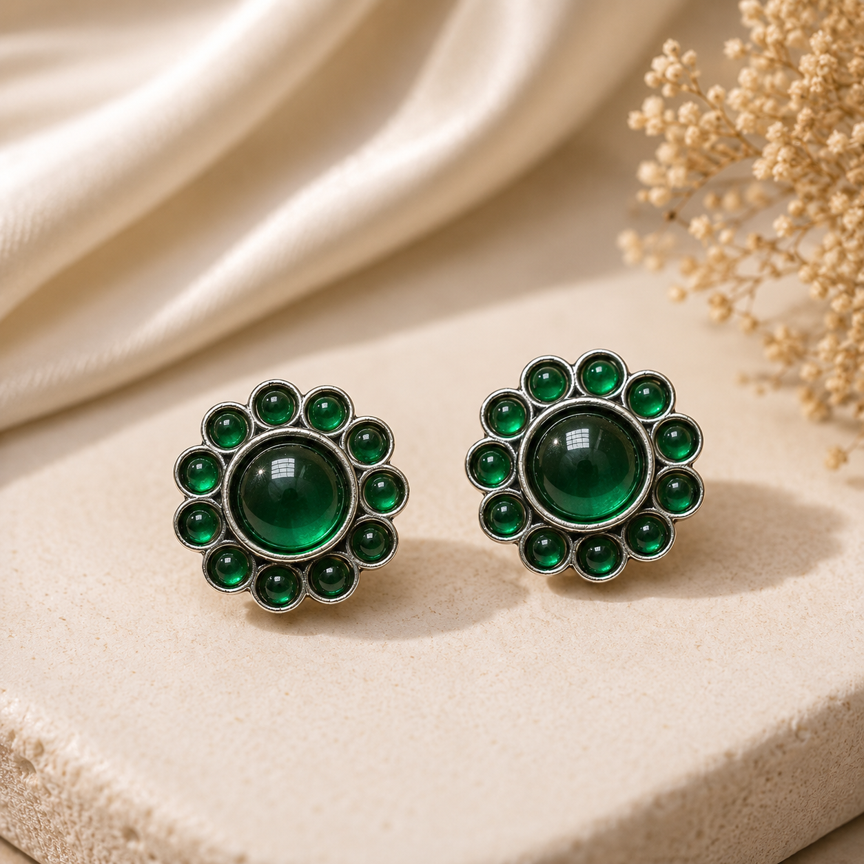 Dark Green Onyx Bloom Studs