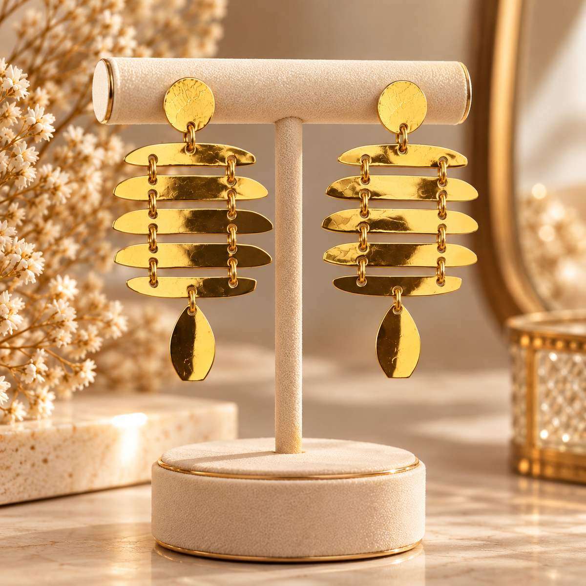 Wishberrie Aurelia Anti Tarnish Gold Statement Earrings for Women | Geometric Drop Earrings
