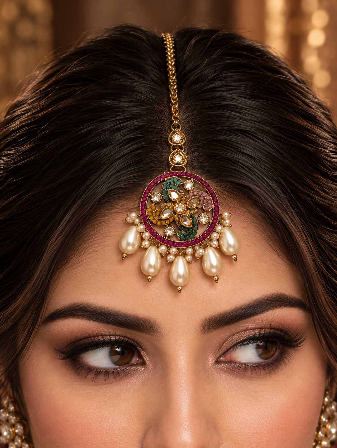 Multicolor Meenakari Pearl Maang Tikka