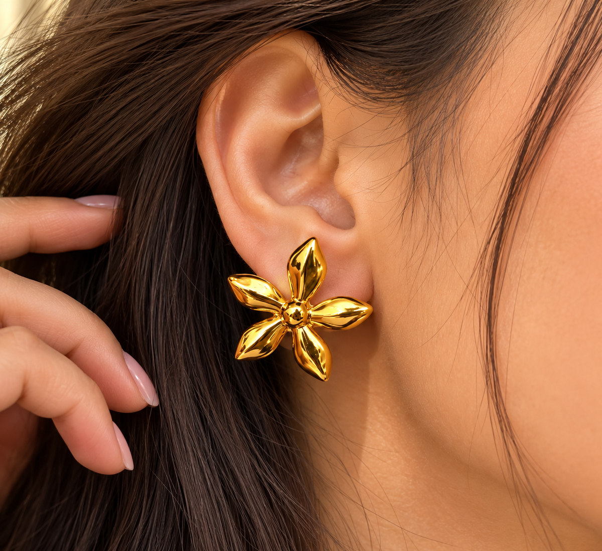 Golden Petal Stud Earrings | Anti Tarnish Floral Jewelry for Women