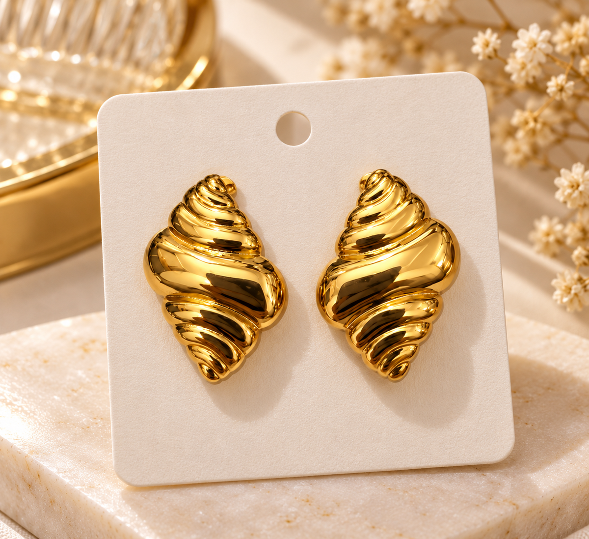 Gold Spiral Shell Earrings for Women | Statement Stud Earrings