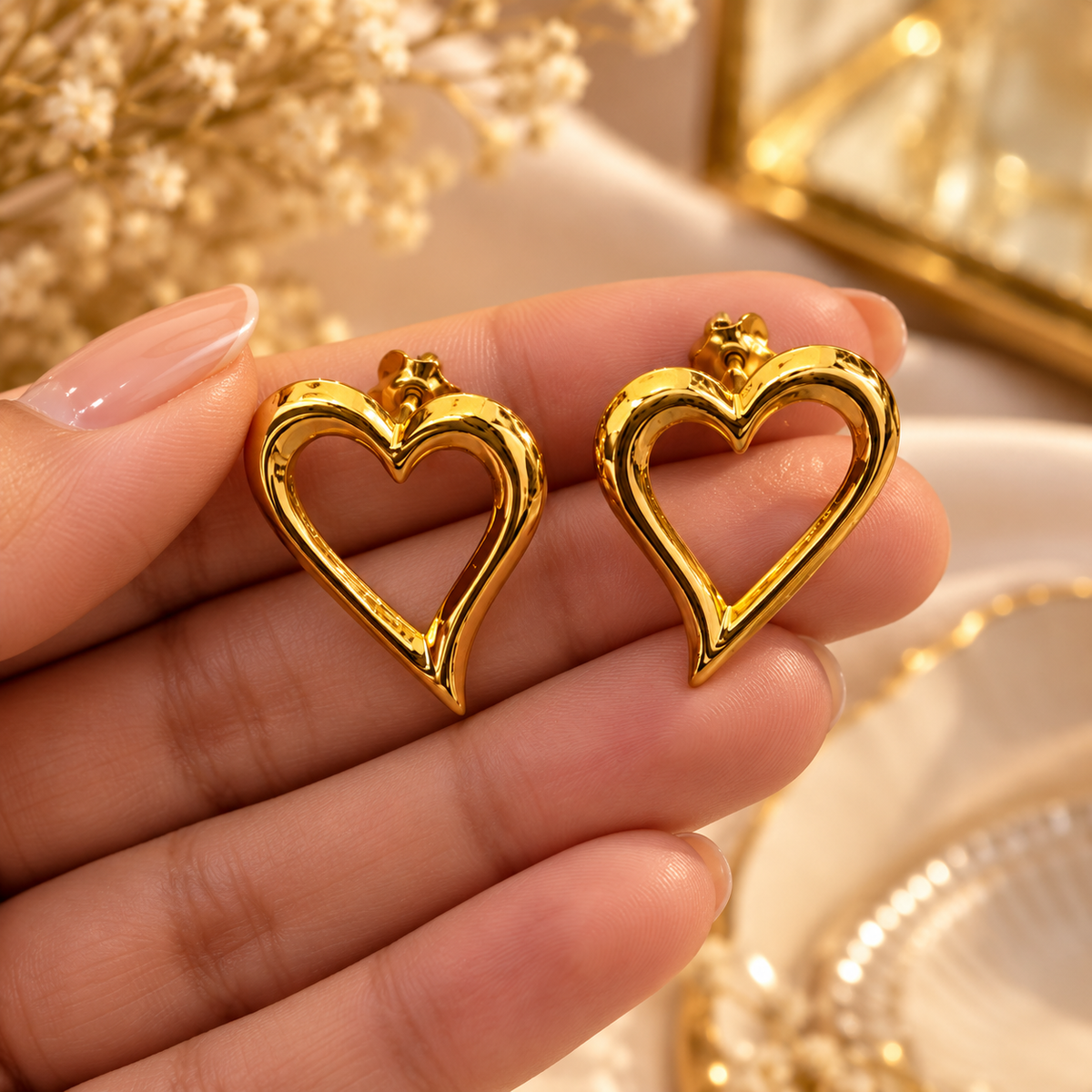 Gold Heart Stud Earrings for Women | Minimalist Love Heart Earrings