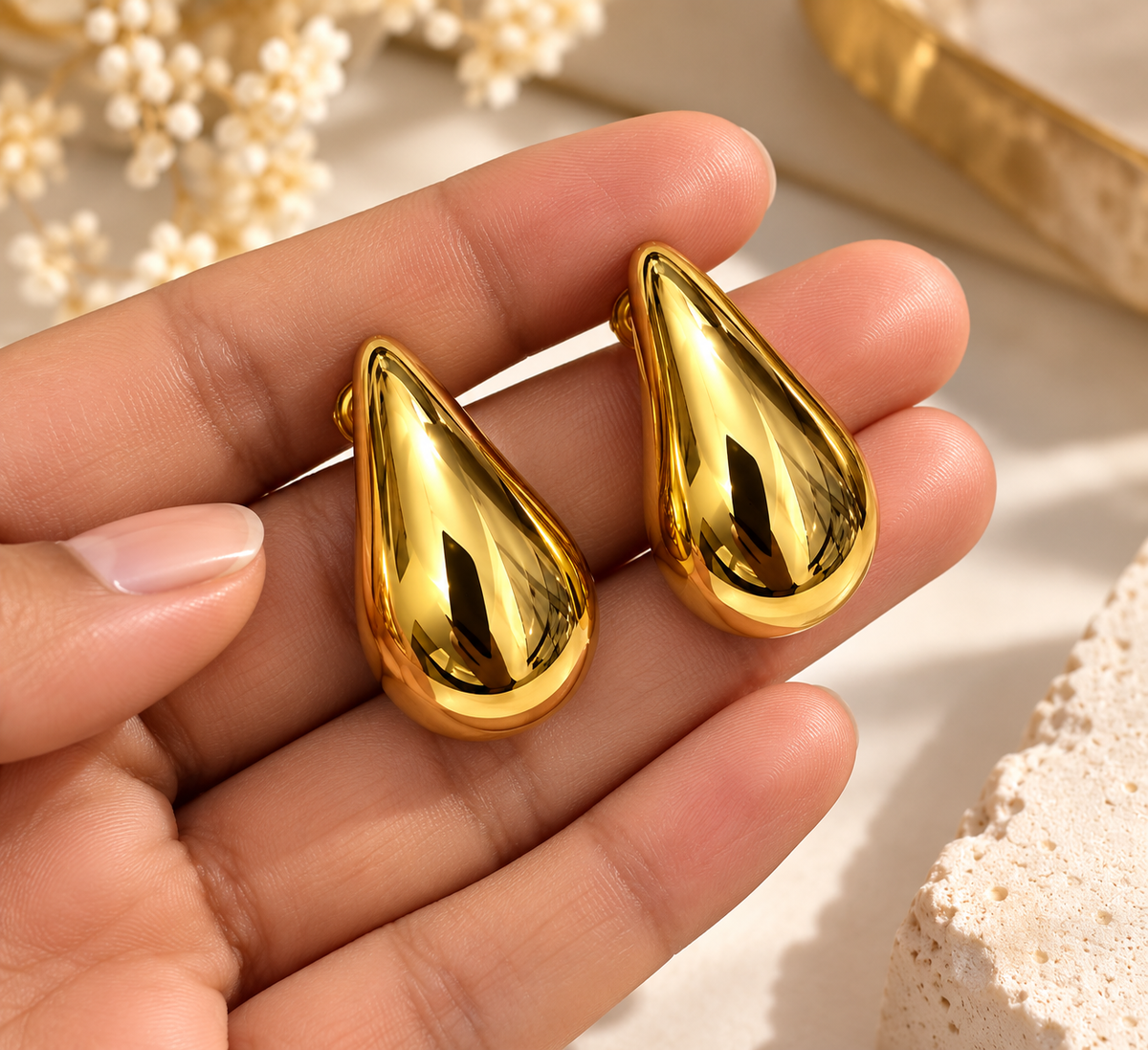 Gold Teardrop Statement Earrings for Women | Elegant Chunky Drop Earrings