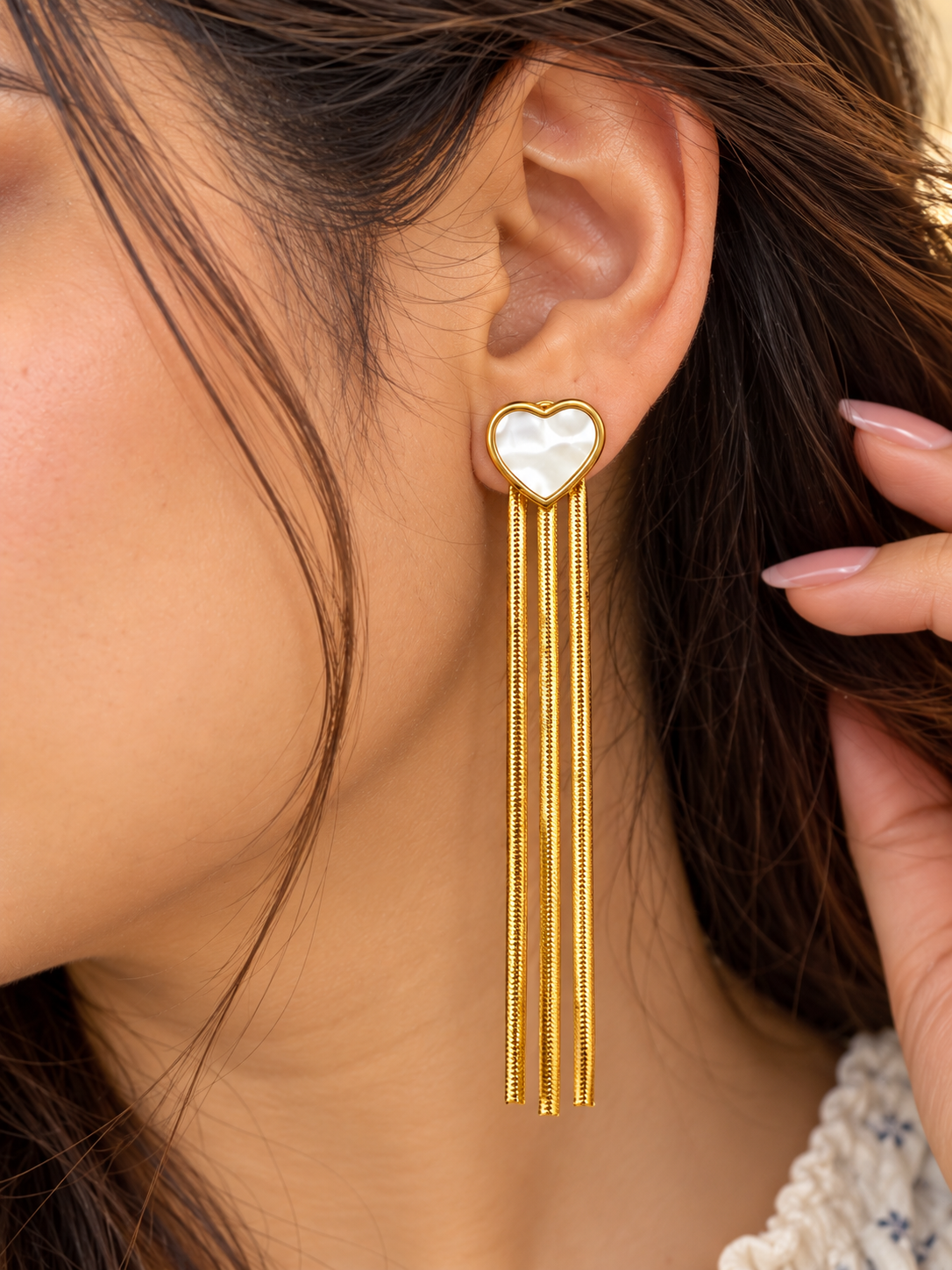 Anti-Tarnish Heart Chain Drop Earrings for Women – Gold Long Tassel Earrings