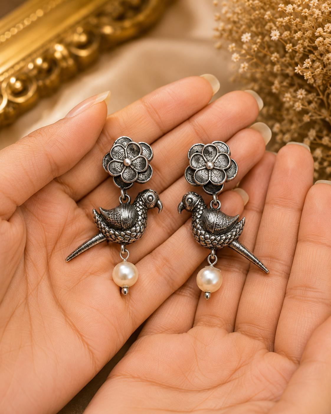 Vintage Parrot Pearl Earrings