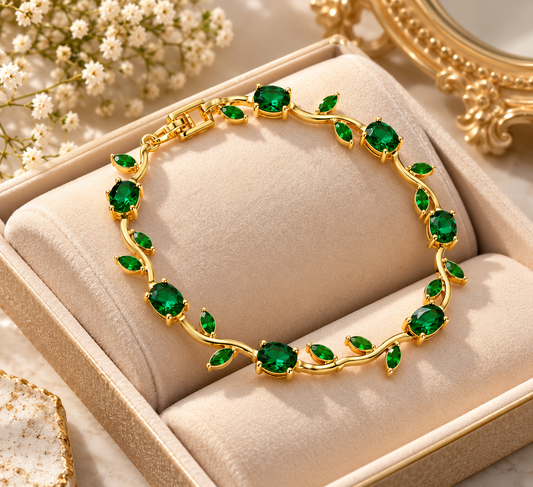 Emerald Green Tulip Vine Bracelet | Gold-Plated Floral Bracelet for Women