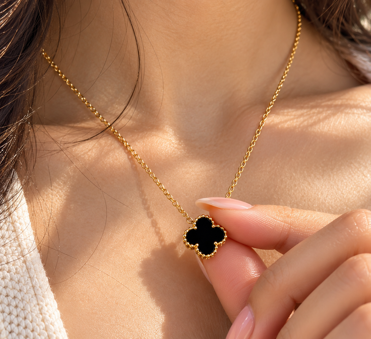 Black Clover Pendant Necklace for Women | Elegant Gold-Tone Statement Pendant