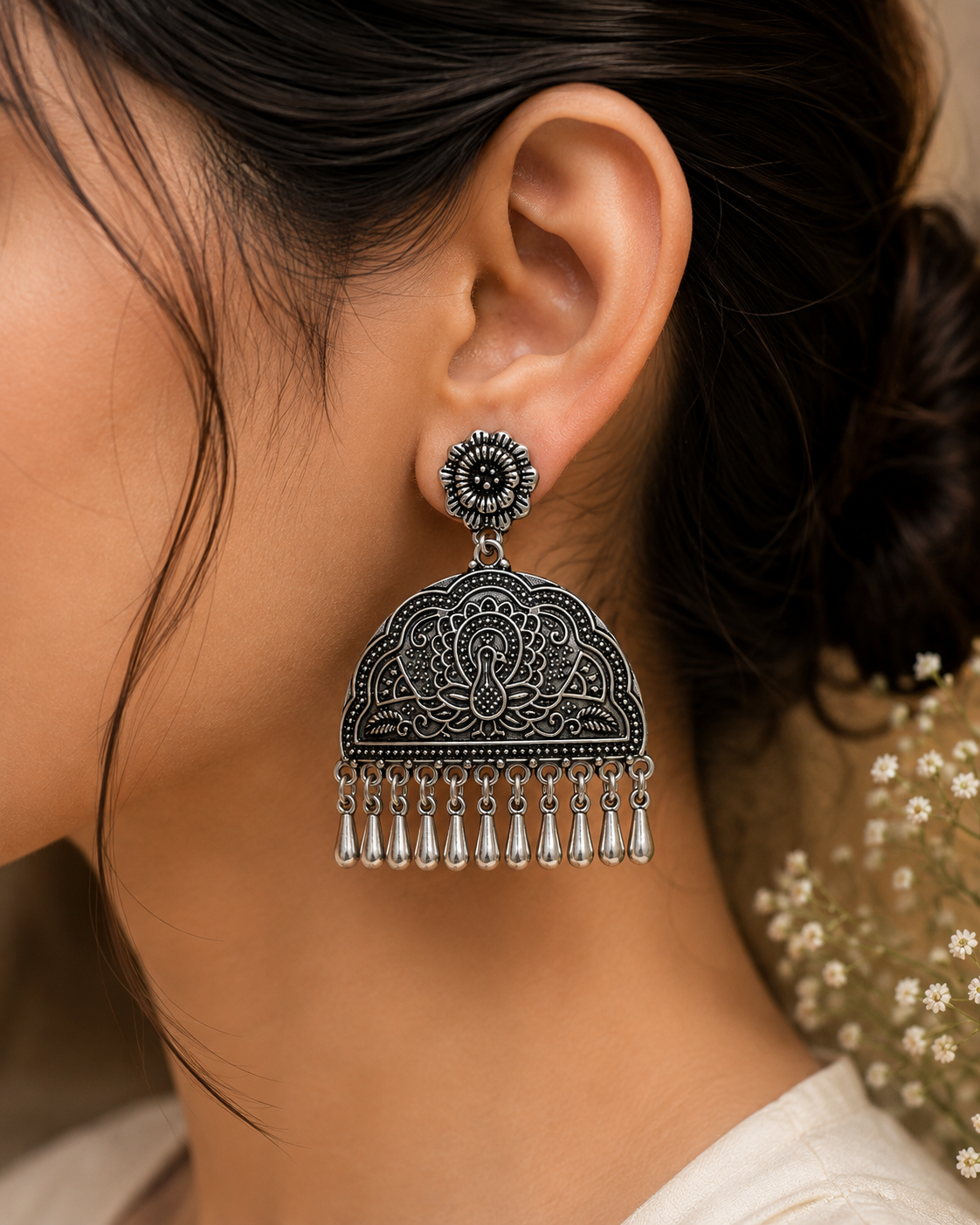 Antique Peacock Chandbali Earrings
