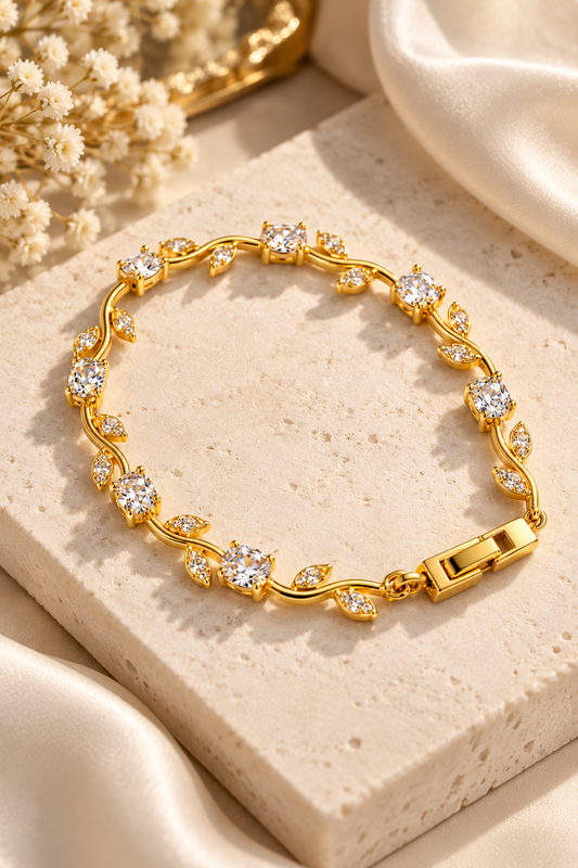 Tulip CZ Vine Bracelet for Women | Elegant Floral Gold-Plated Bracelet