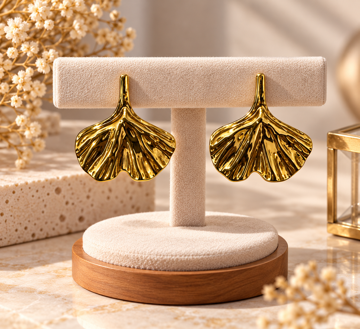 Gold Leaf Statement Earrings for Women | Textured Gold Earrings