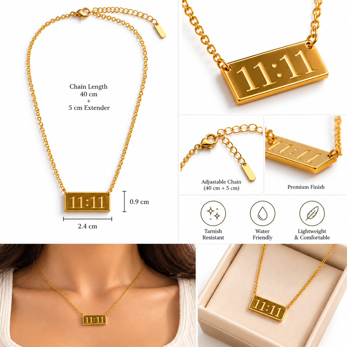 11:11 Rectangle Pendant Necklace for Women | Minimalist Everyday Jewelry