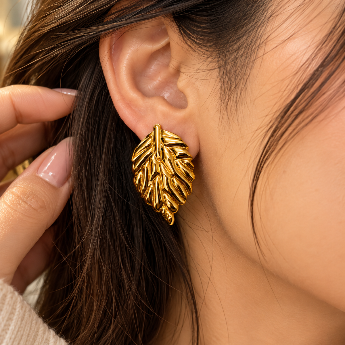 Anti-Tarnish Leaf Earrings for Women | Gold Finish Statement Earrings