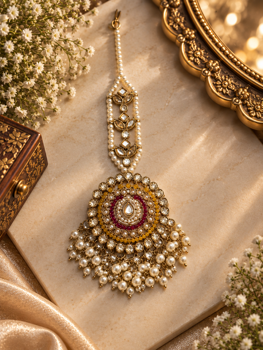 Regal Kundan Pearl Bloom Maangtikka