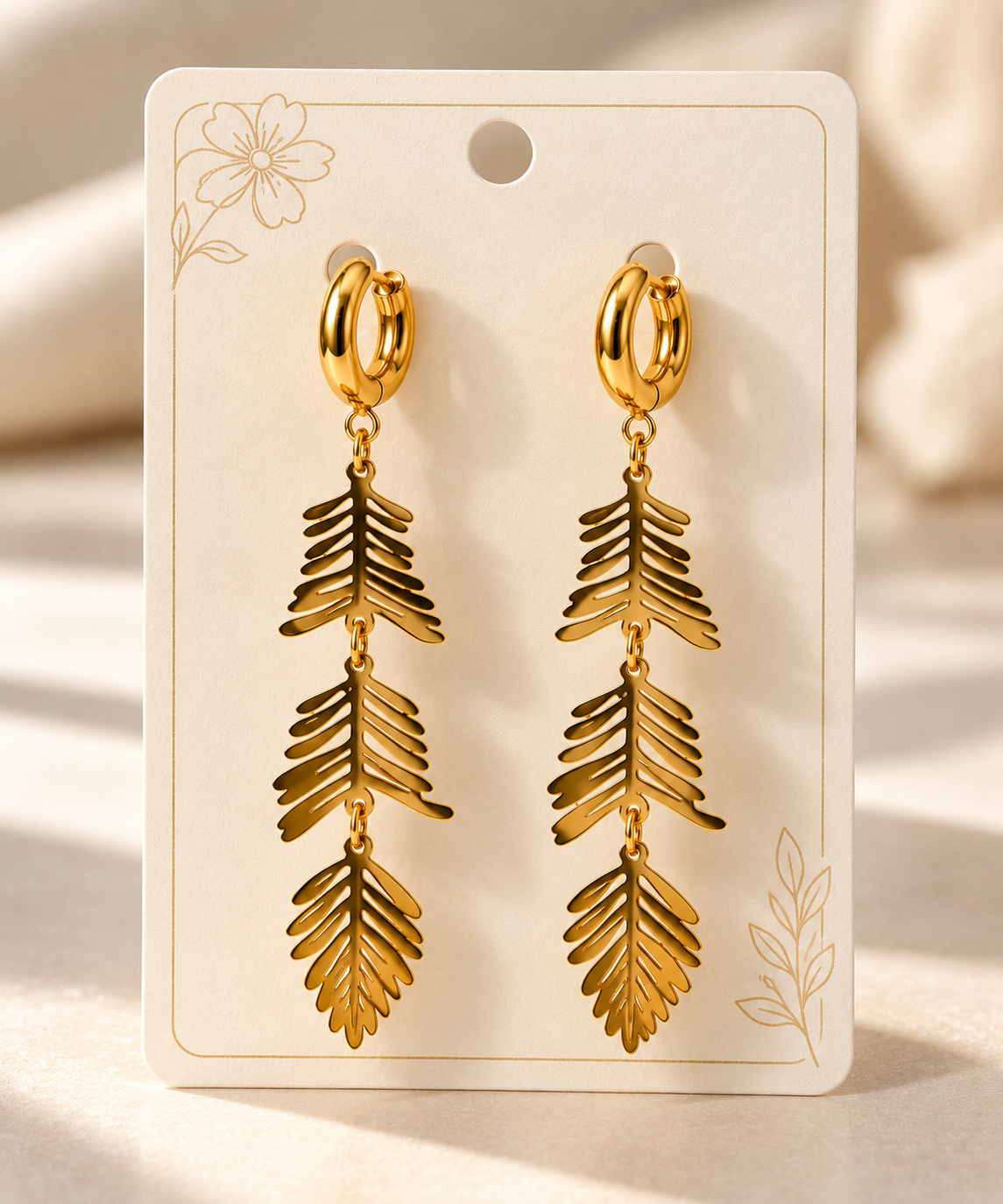 Elara Leaf Drops | Anti Tarnish Gold Leaf Drop Earrings for Women
