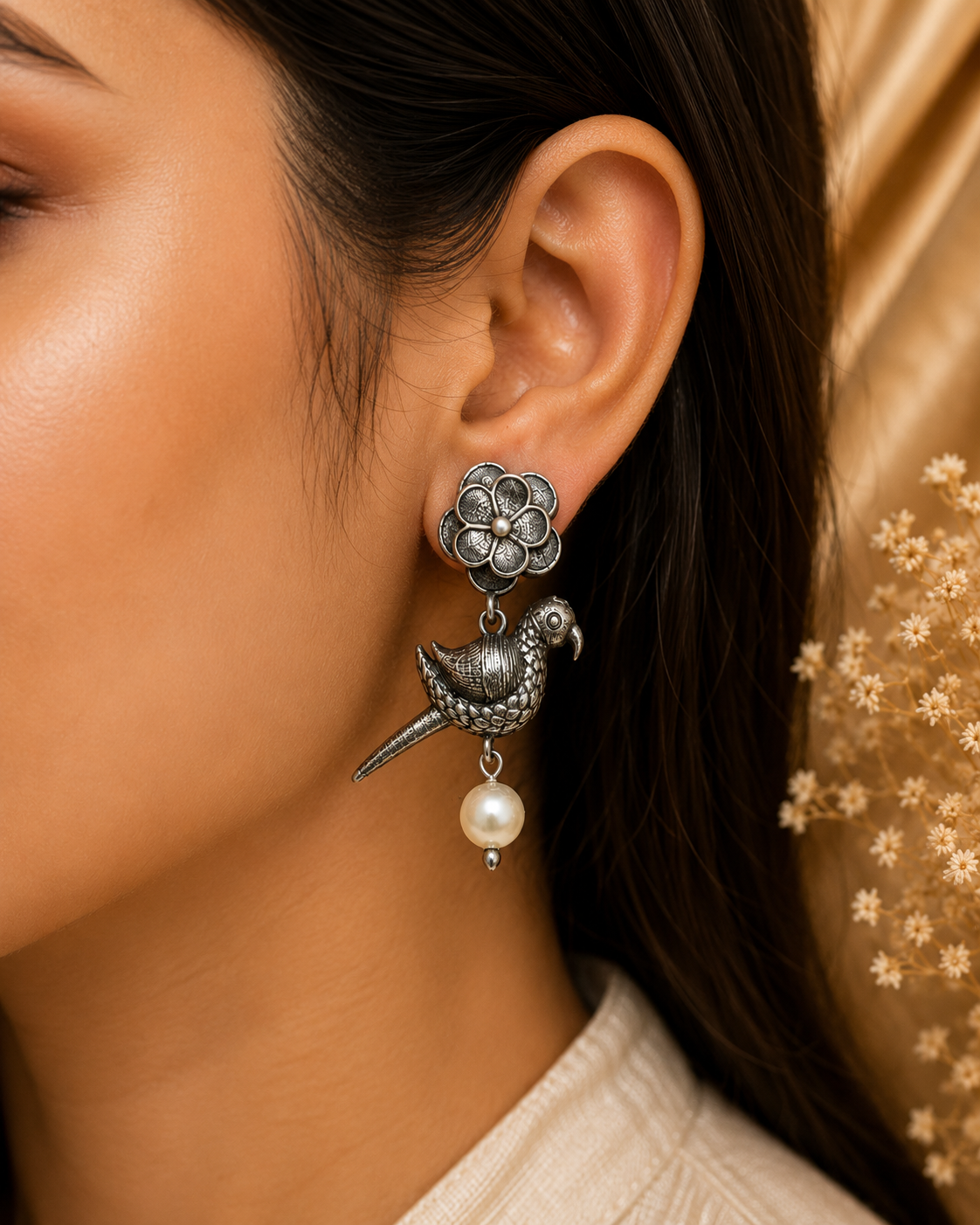 Vintage Parrot Pearl Earrings