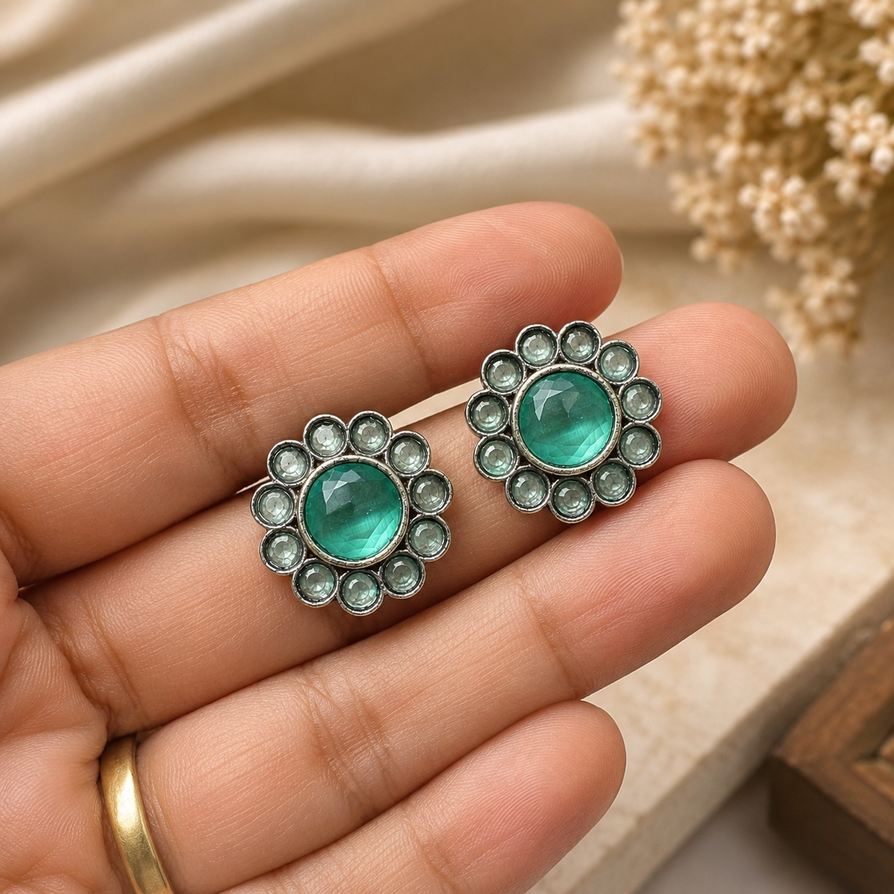 Mint Green Onyx Bloom Studs