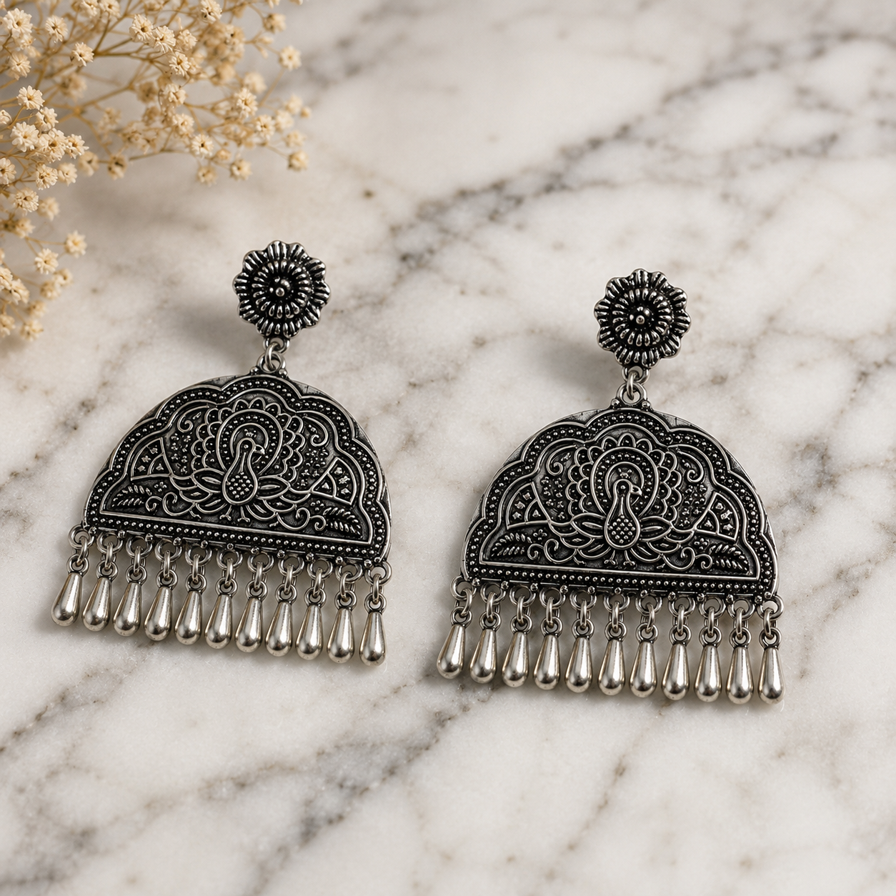 Antique Peacock Chandbali Earrings