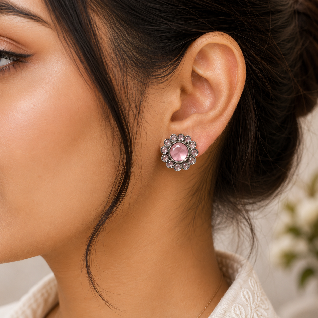 Pink Onyx Bloom Studs