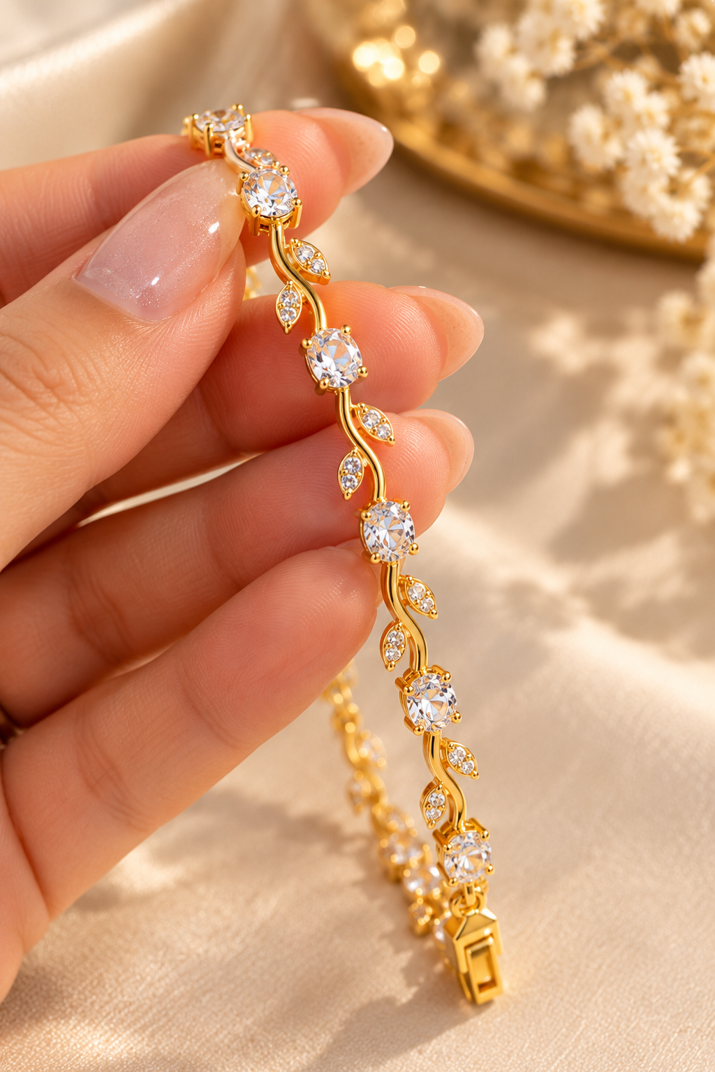 Tulip CZ Vine Bracelet for Women | Elegant Floral Gold-Plated Bracelet