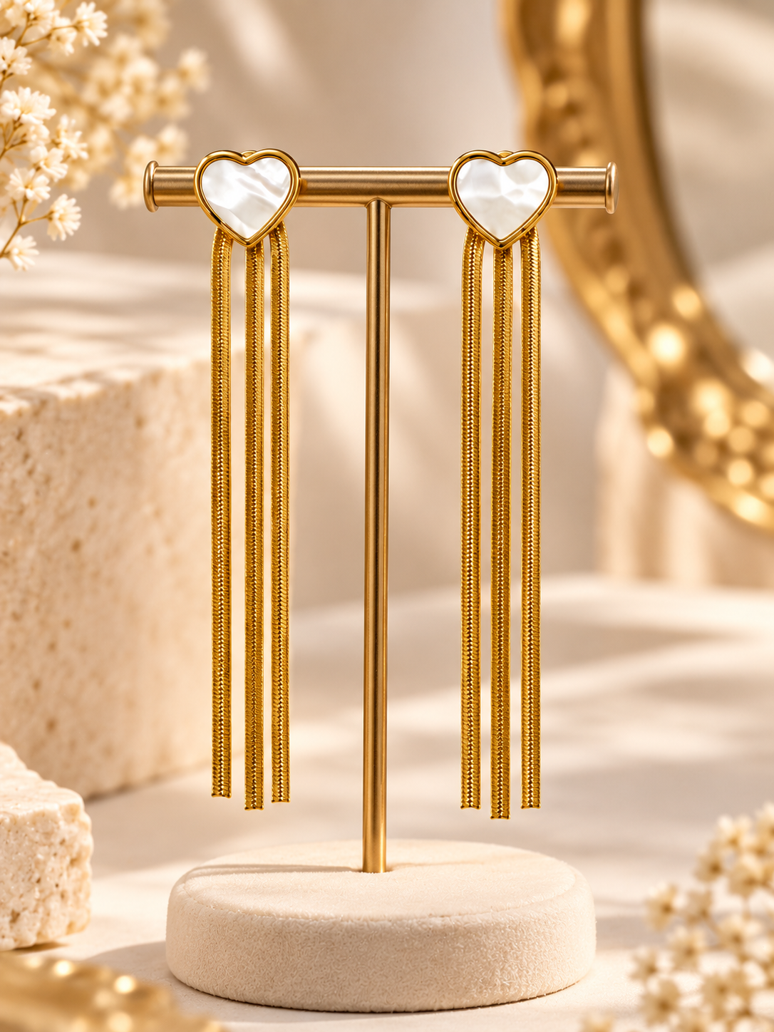 Anti-Tarnish Heart Chain Drop Earrings for Women – Gold Long Tassel Earrings