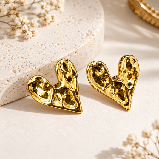 Textured Heart Stud Earrings for Women – Statement Heart Fashion Jewellery